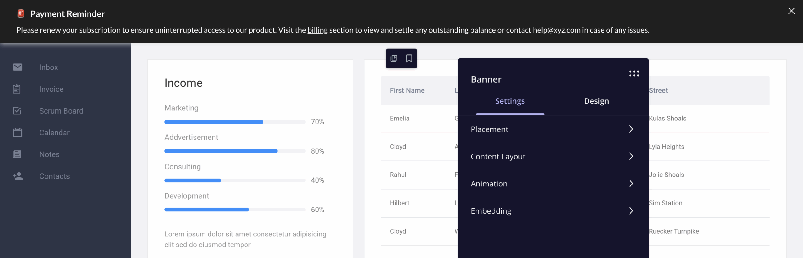 payment reminder banner