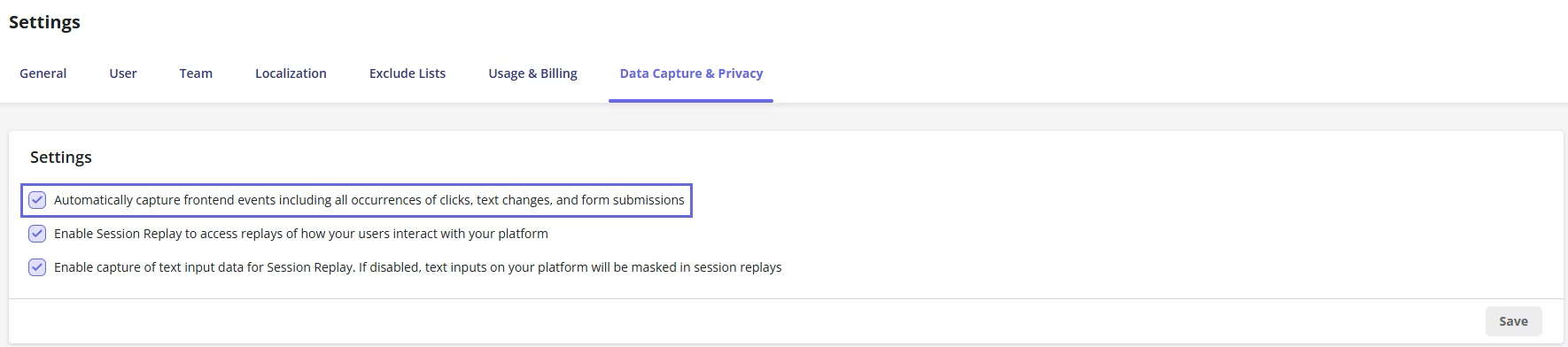 Setting up raw events to automatically capture frontend event in Userpilot