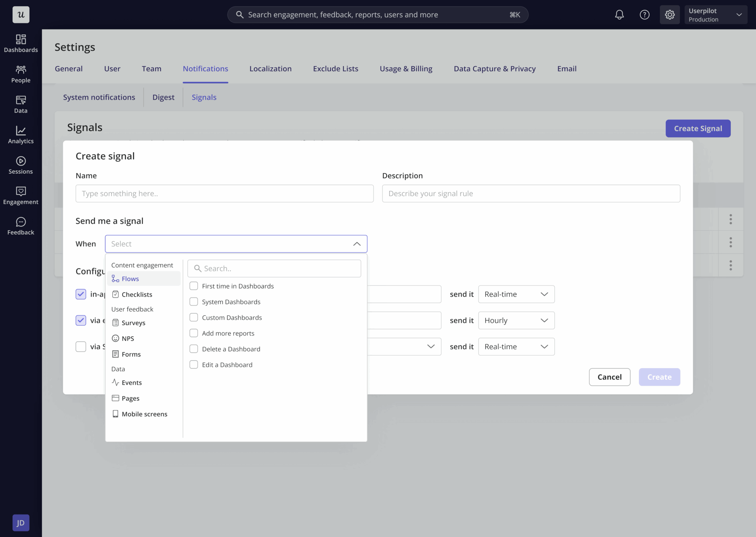 Setting up signals in Userpilot to get notified when users completes specified action