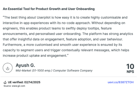 userpilot product tour tool testimonial