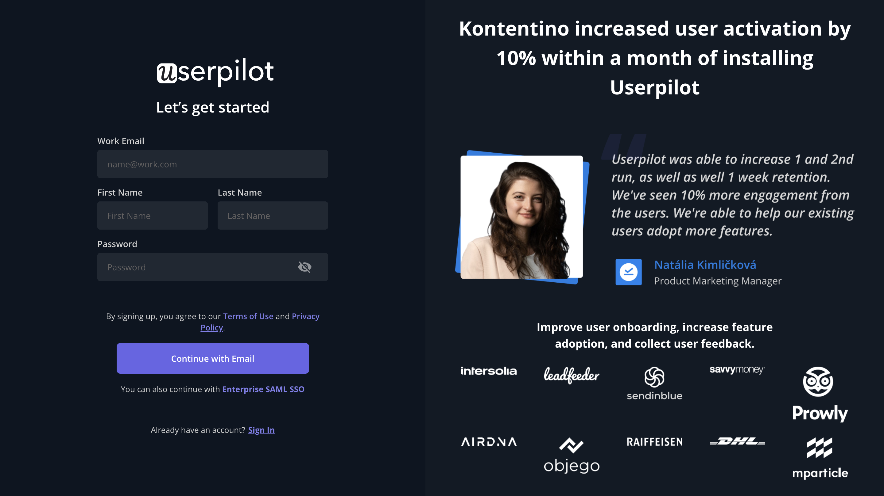 Userpilot sign up page