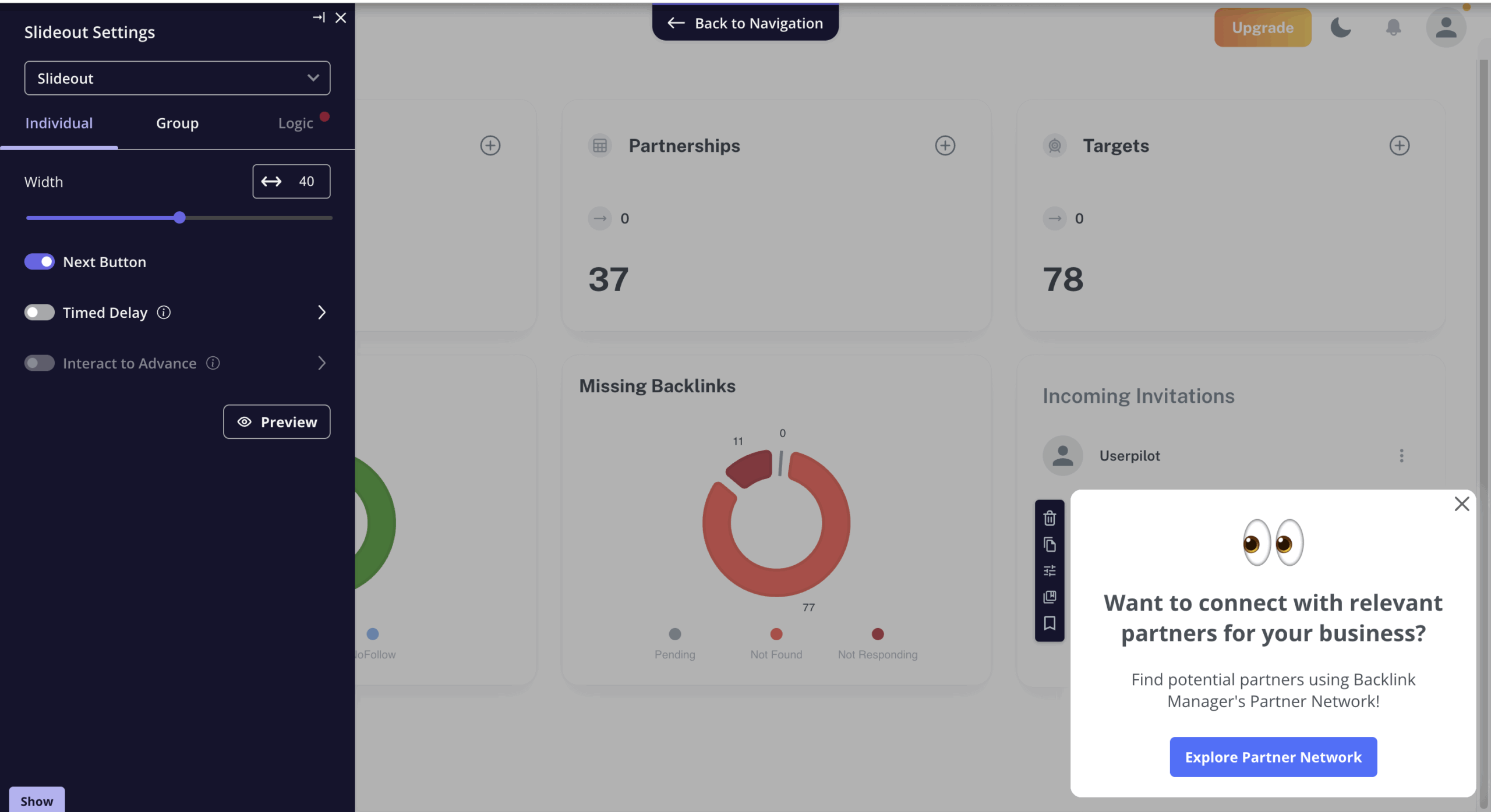 Create and trigger a slideout with Userpilot.