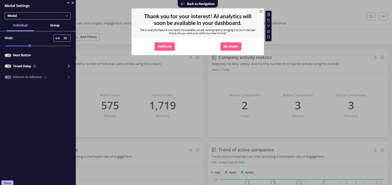 Fake door testing in Userpilot