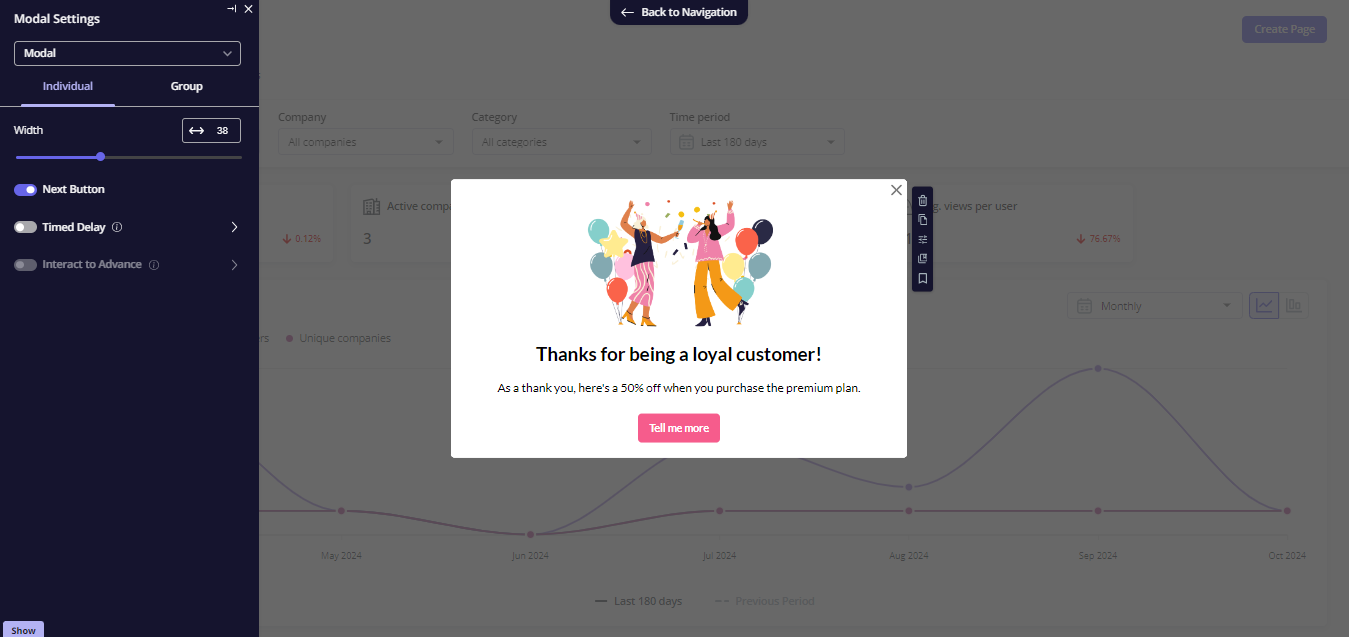 Loyalty modal in Userpilot