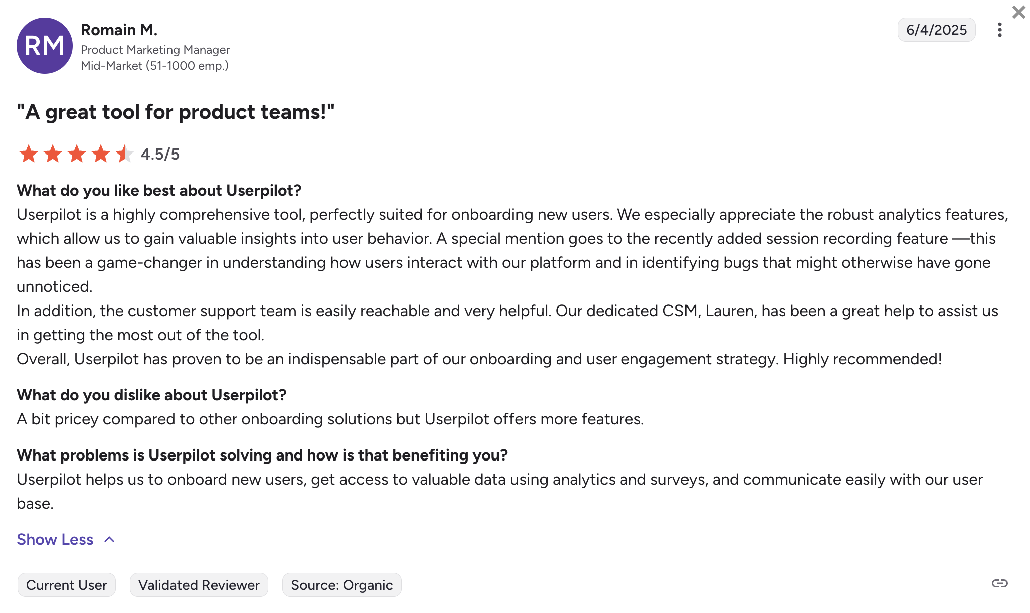 userpilot session replay g2 reviews