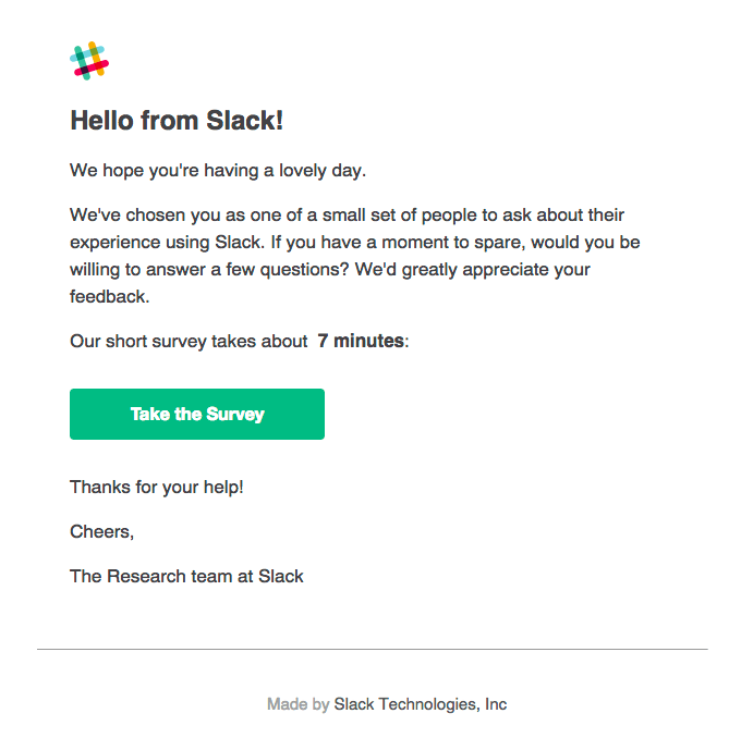 Slack’s email survey link.