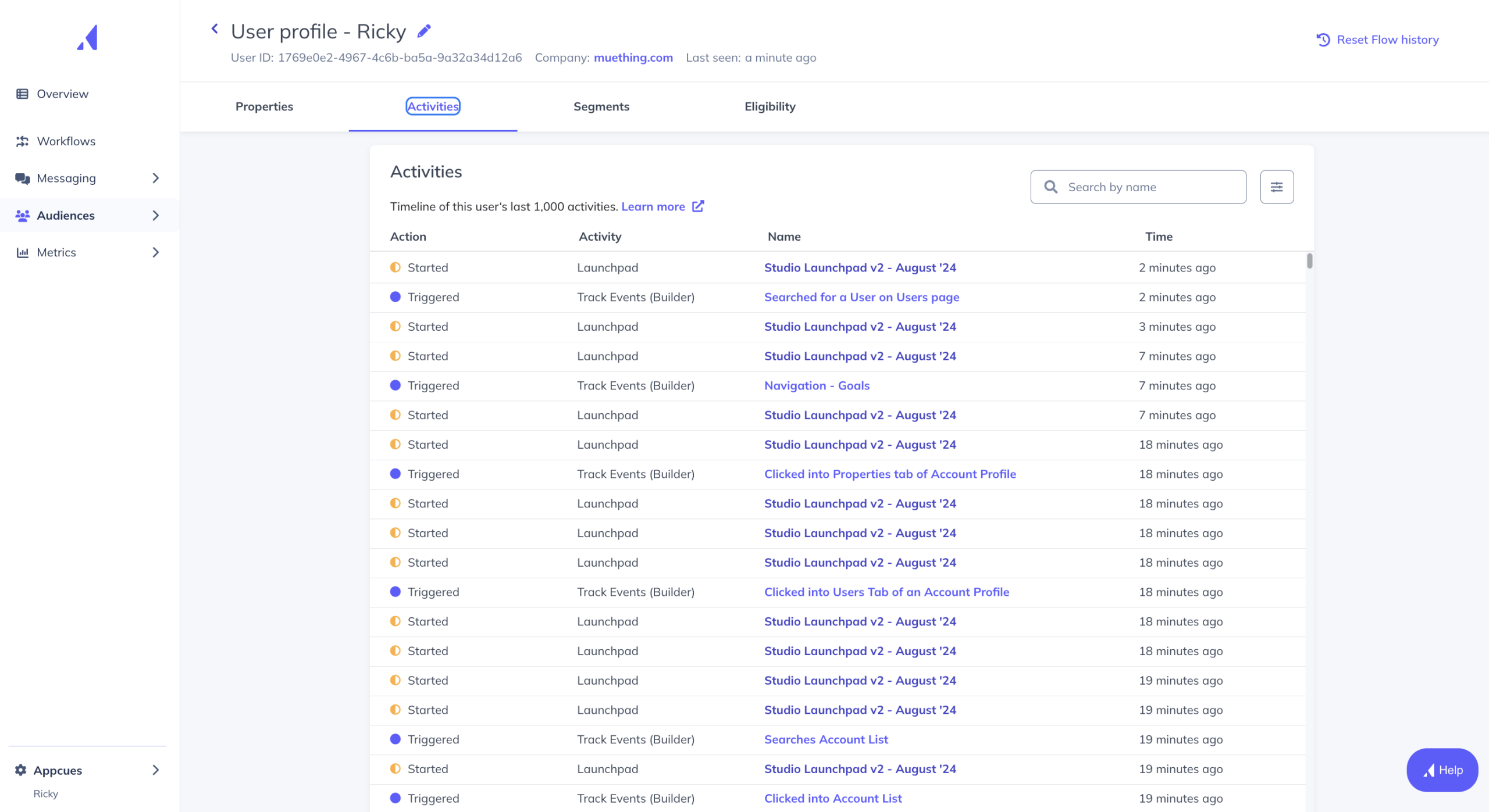 user profile appcues