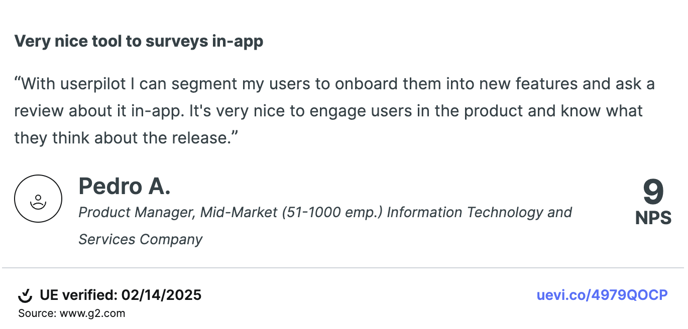 userpilot user segmentation testimonial