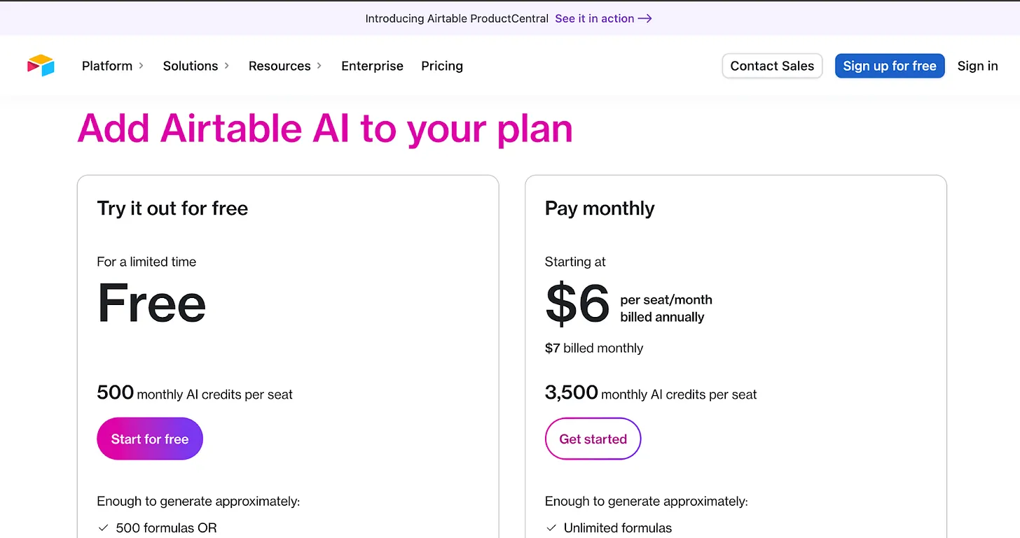 Airtable AI plan