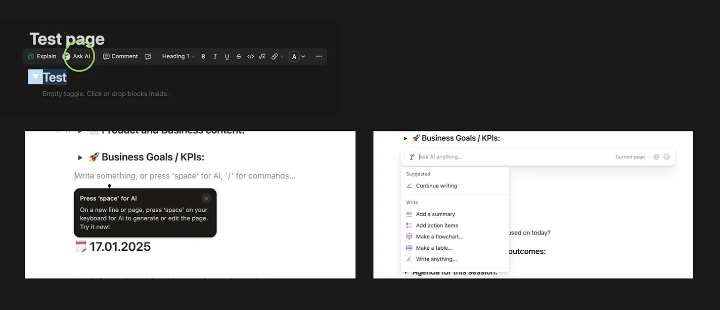 Notion's contextual entry points to AI