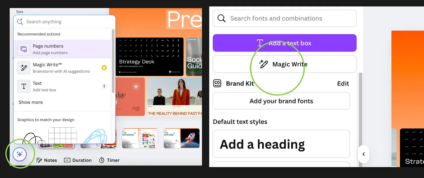 Quick access to AI in Canva