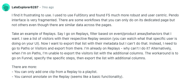 Feedback on Pendo fragmented UI from Reddit