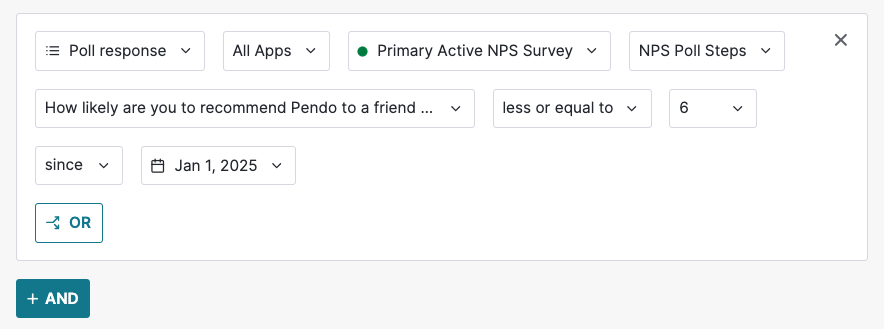 Pendo NPS based user segment