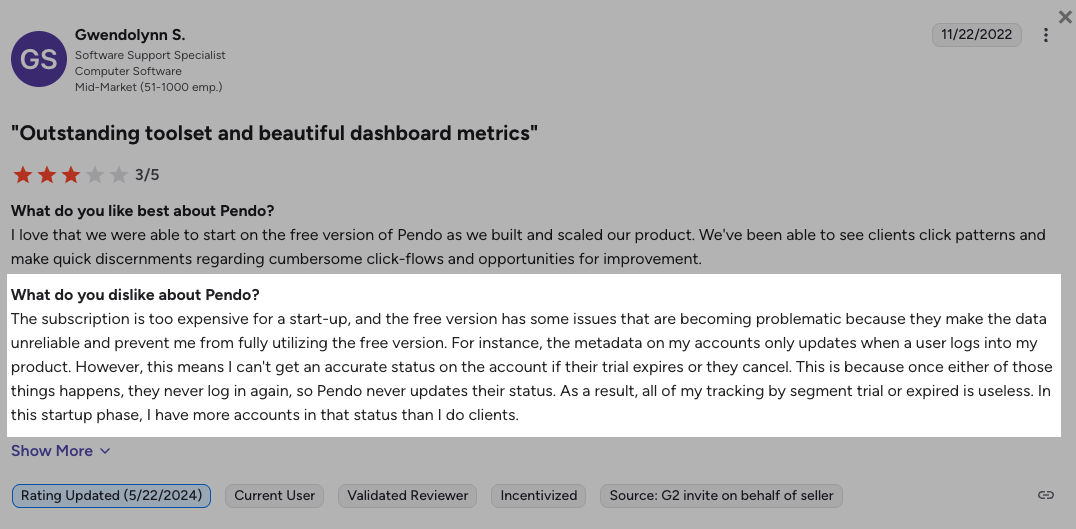 Pendo Free negative review