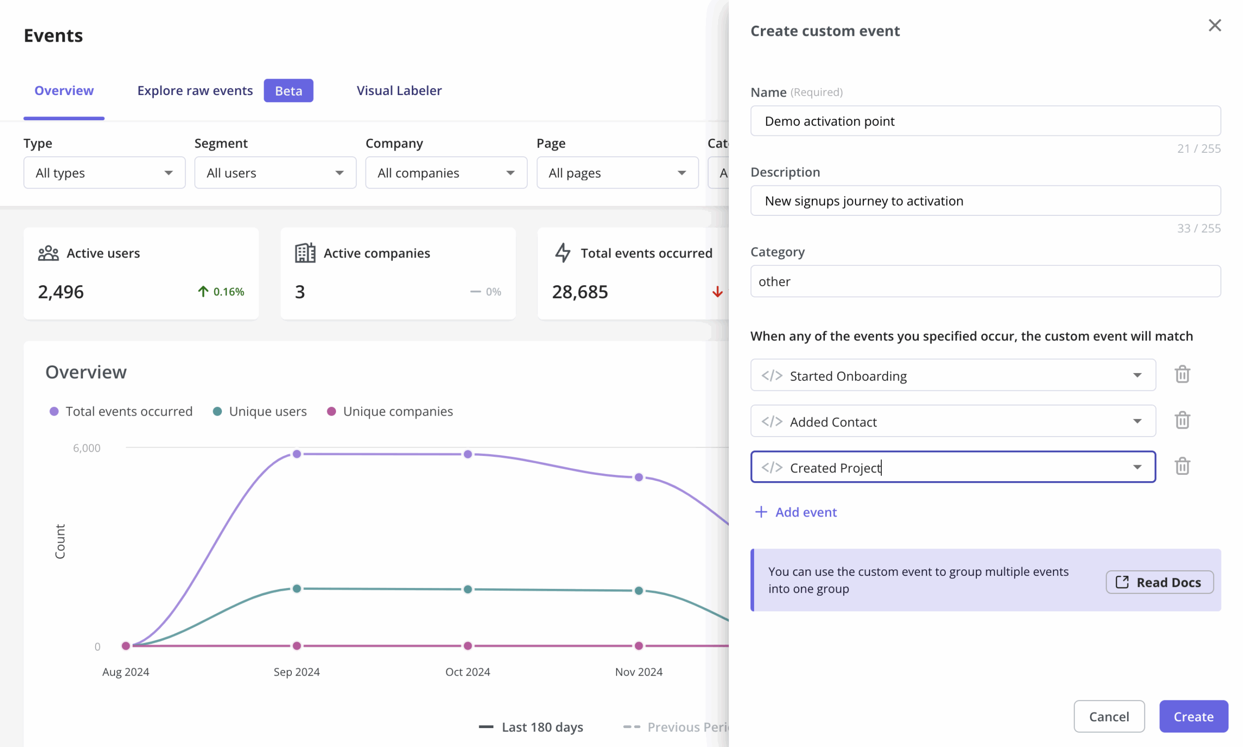 create custom events userpilot