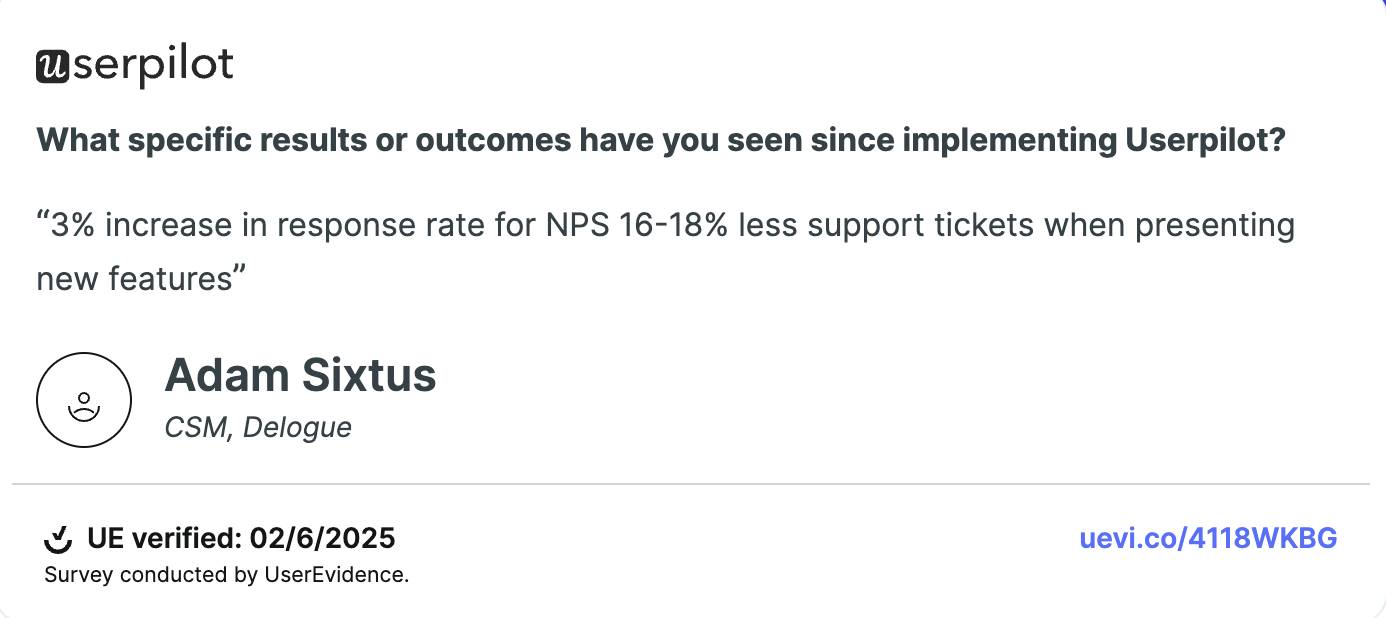 userpilot customer support testimonial