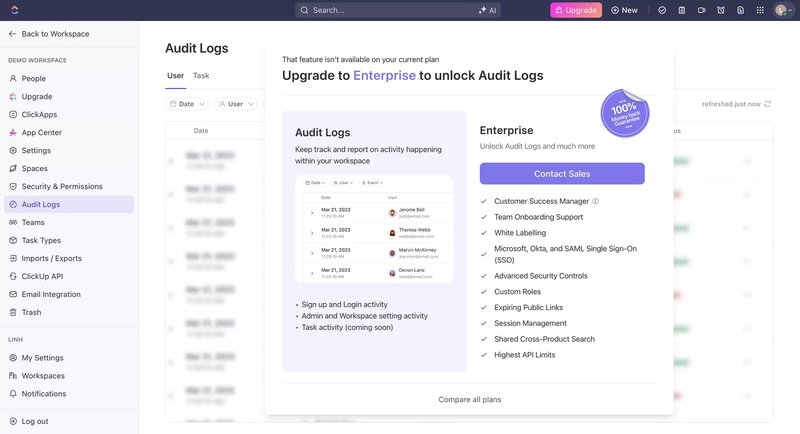 clickup upselling example