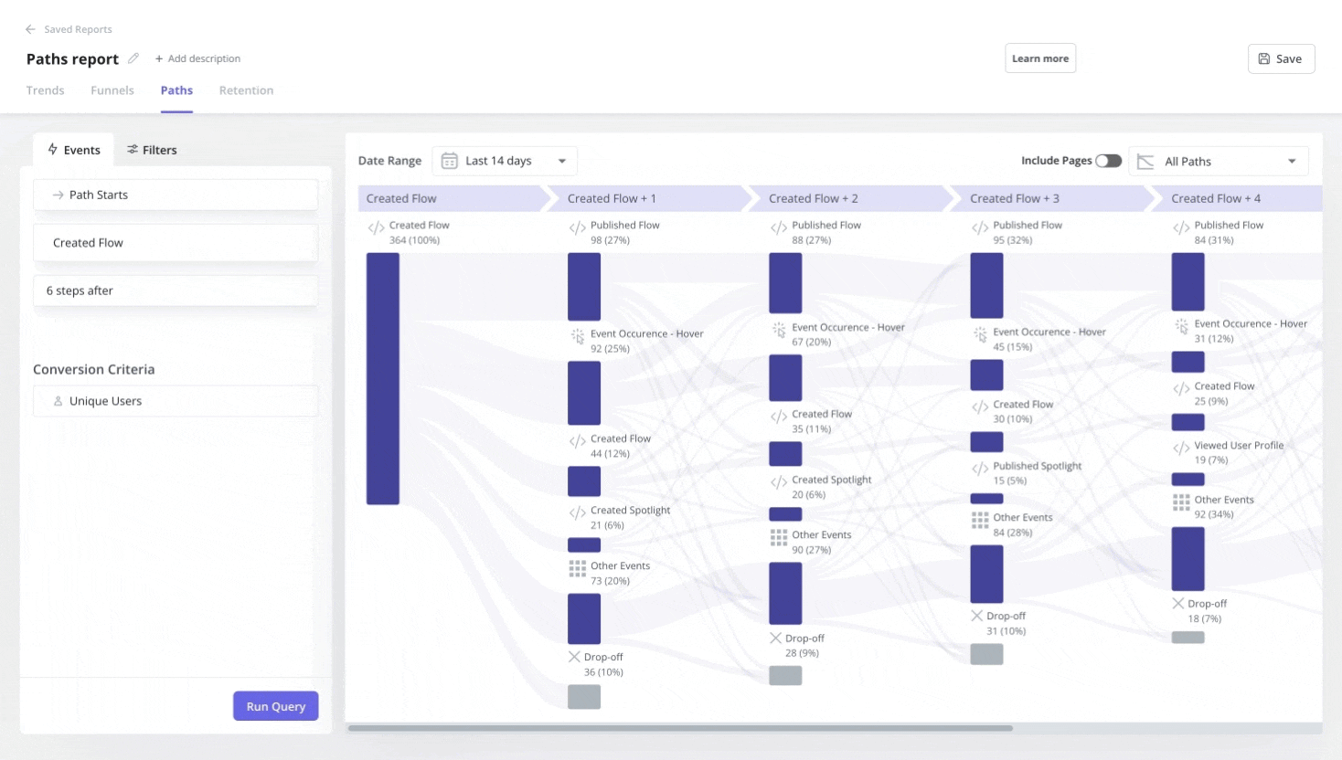 See where users drop off with Userpilot path analytics