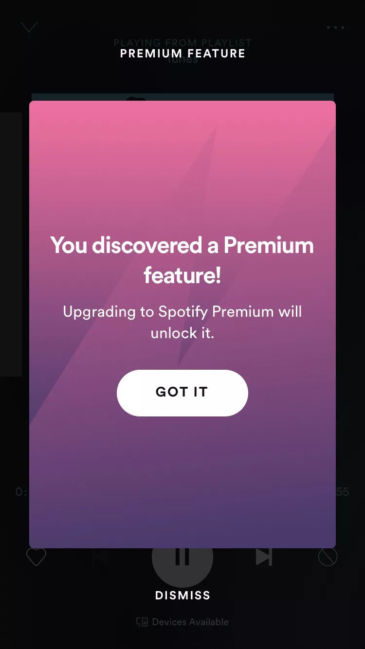spotify upsell example