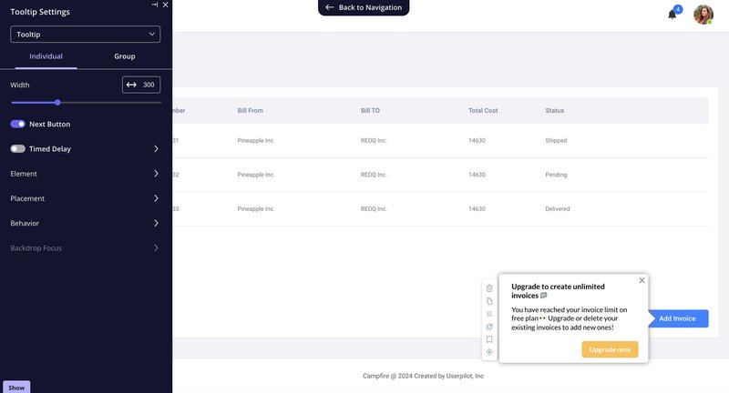 userpilot in-app tooltips
