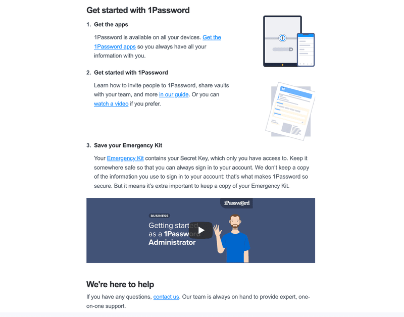 1Password onboarding email example