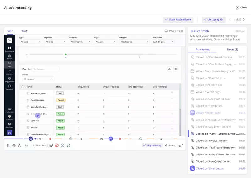 Watch session replays with Userpilot.