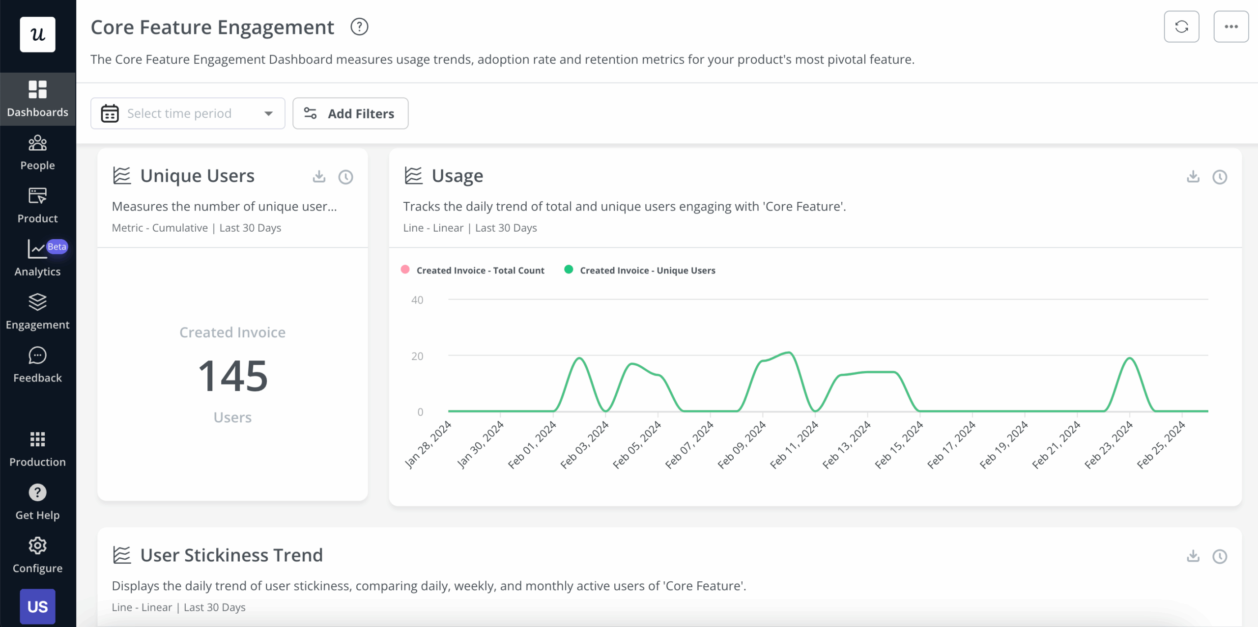 Customizable analytics dashboard in Userpilot.