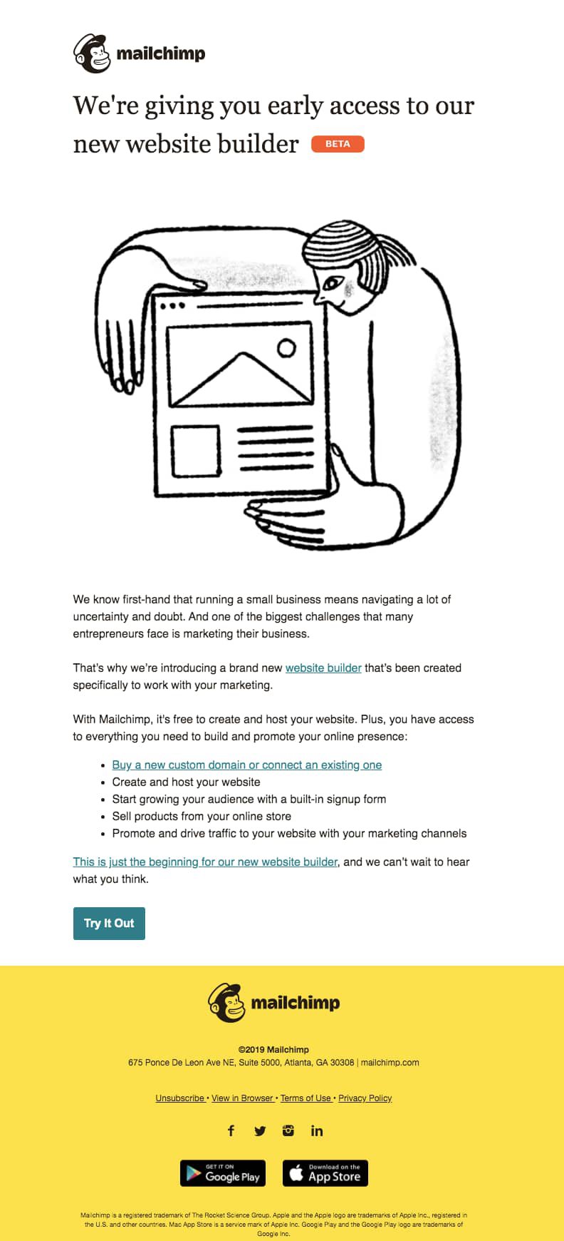 Courriel de Mailchimp concernant la sortie d'un nouveau produit