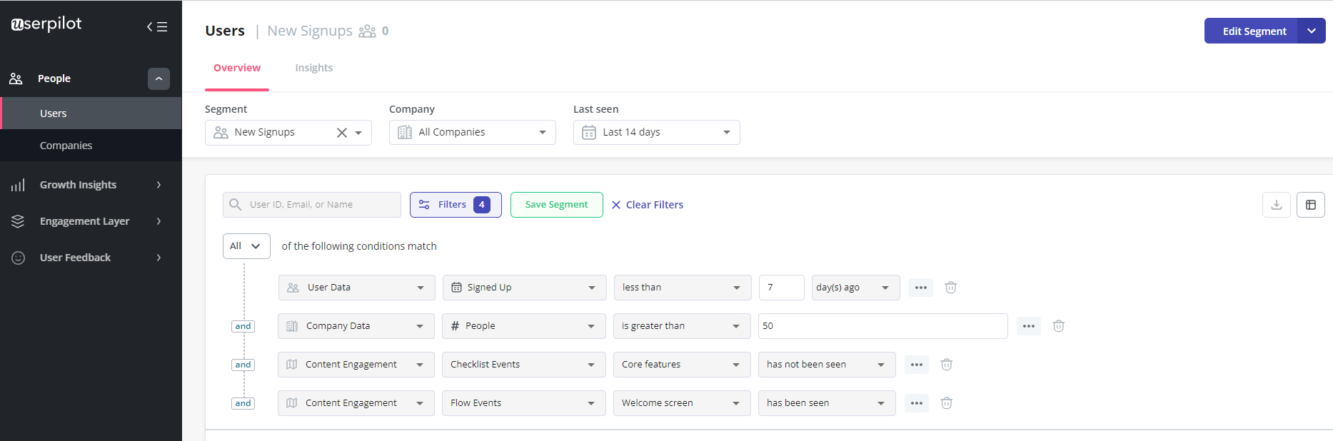 Userpilot's advanced segmentation