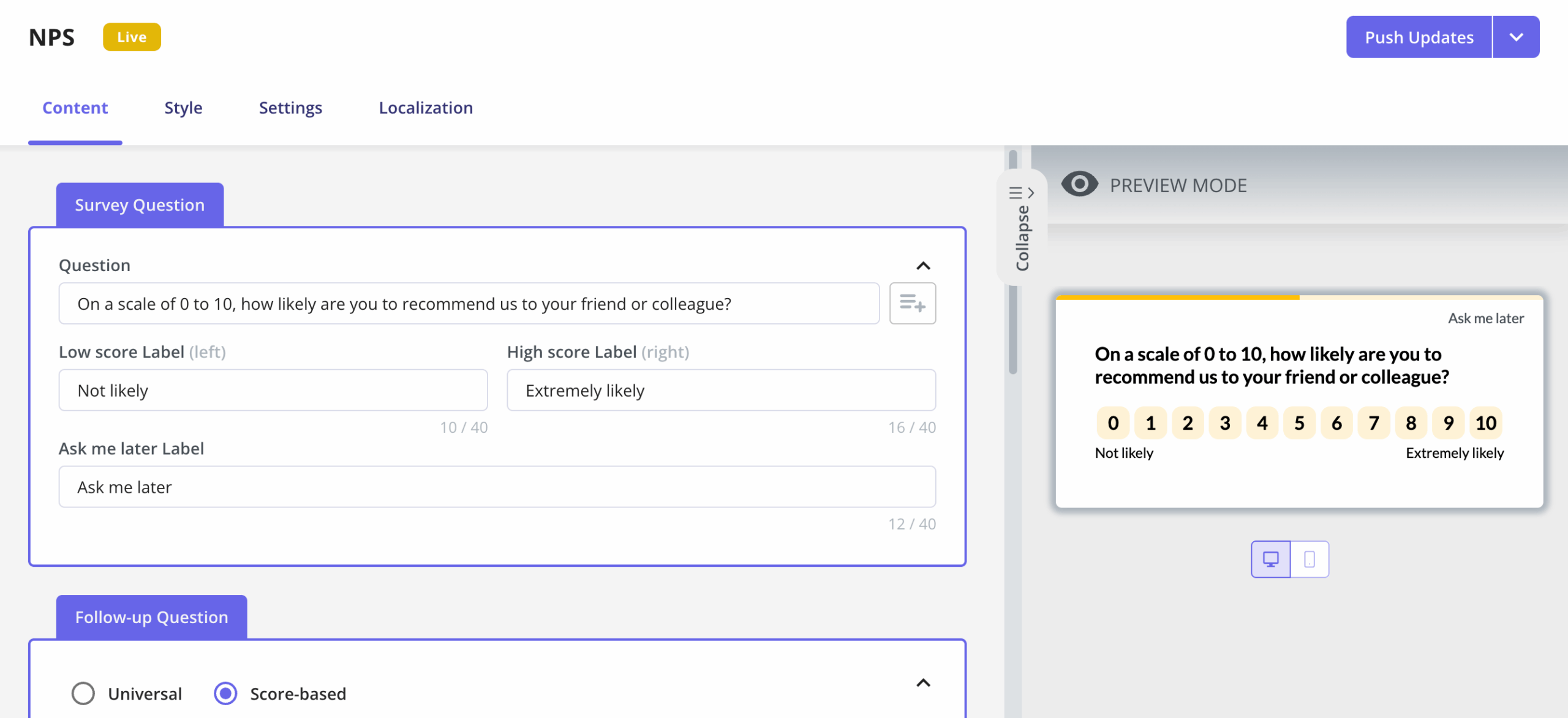 Create and style your NPS survey in Userpilot.