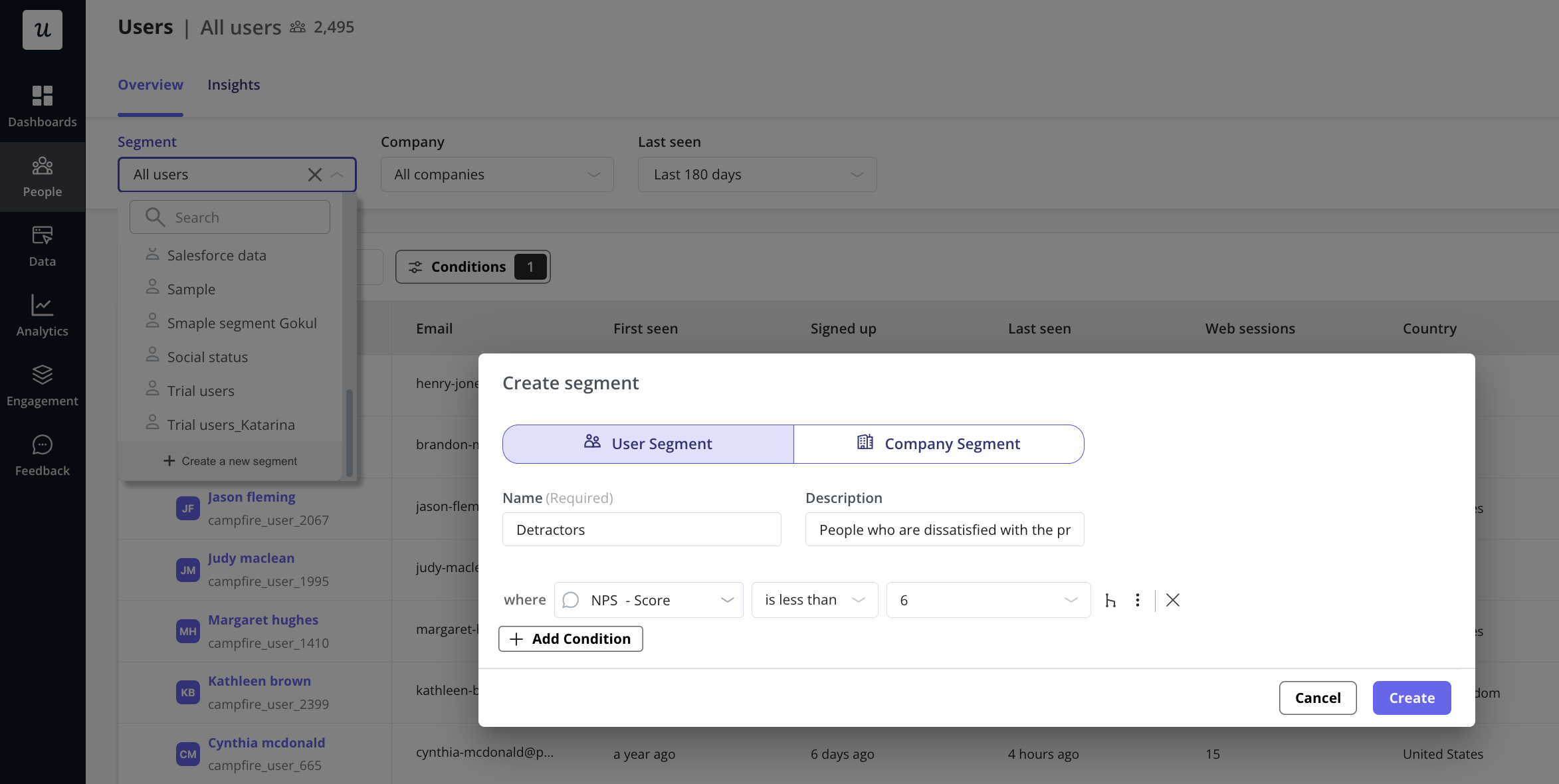 Segment users based on NPS scores with Userpilot.