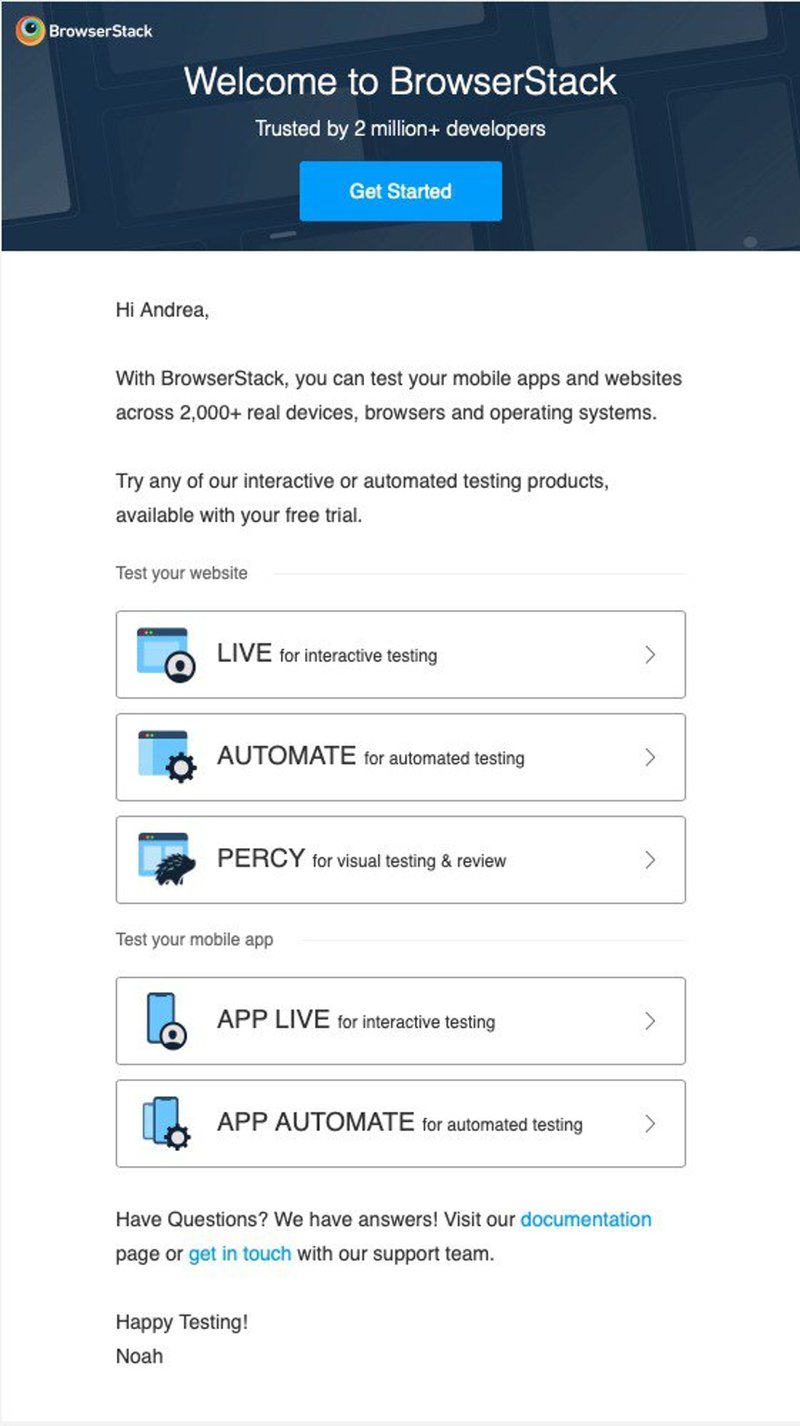 BrowsterStack onboarding email