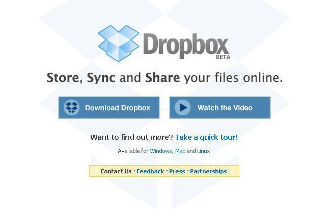 Dropbox's landing page