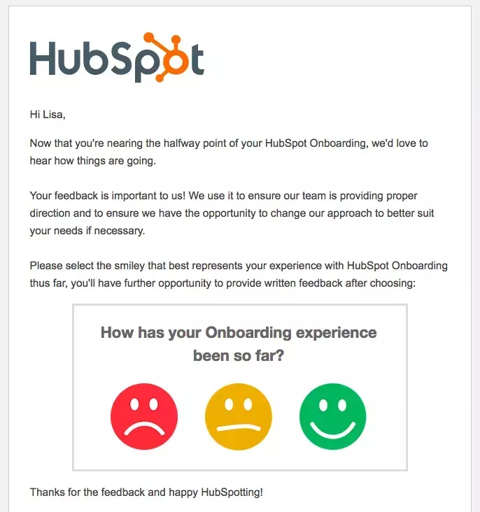 Hubspot customer onboarding feedback form screenshot