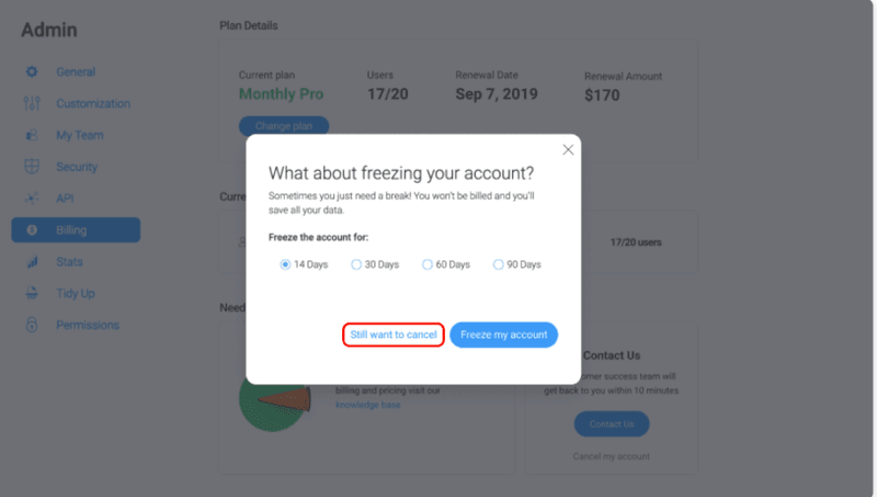 Monday termination UI modal