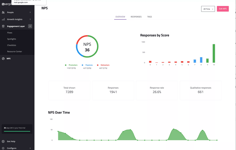 NPS survey analytics with Userpilot.