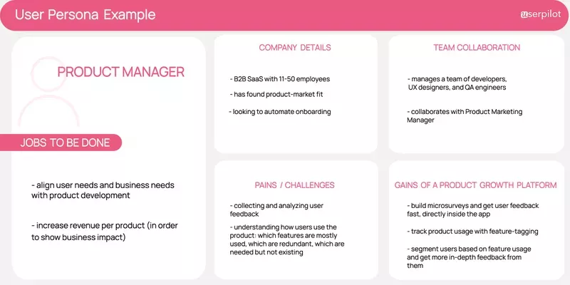 Userpilot product persona example: Product Manager