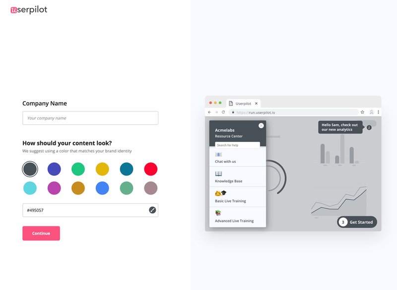 Screenshot of Userpilot brand customization.