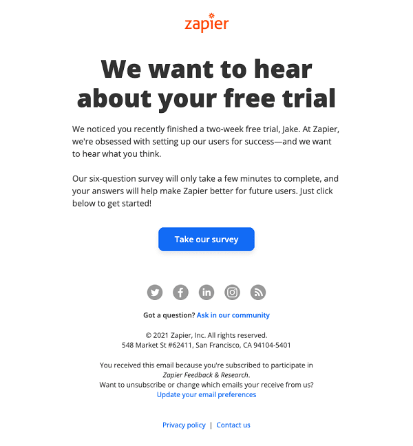 Zapier-free-trial-feedback-survey