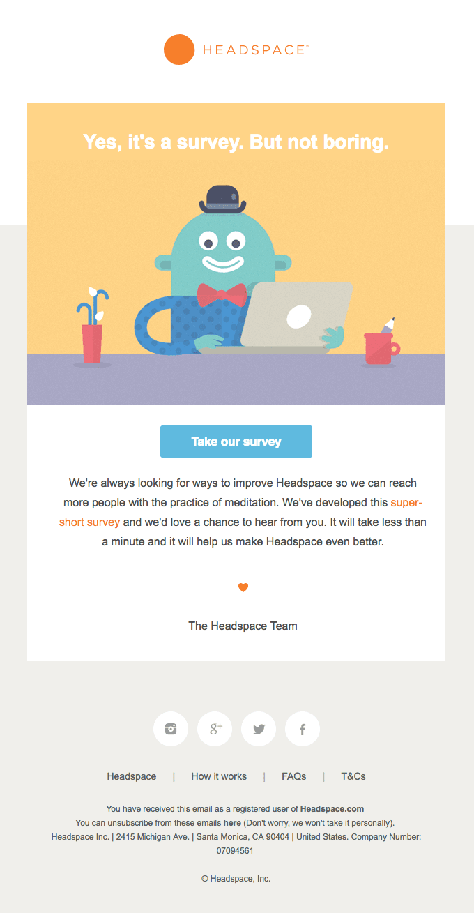 Headspace feedback email