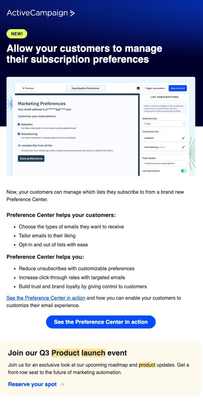 activecampaigns's new product updates email sequence