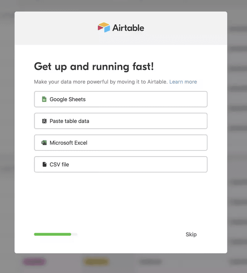airtable progress bar sign-up flow 