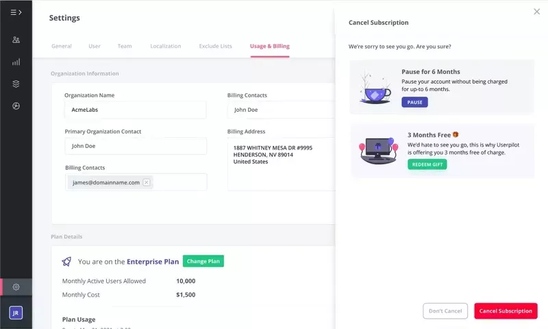 alternative cancellation flow userpilot