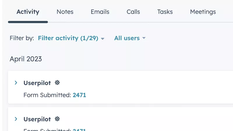 Activity data from Userpilot in Hubspot