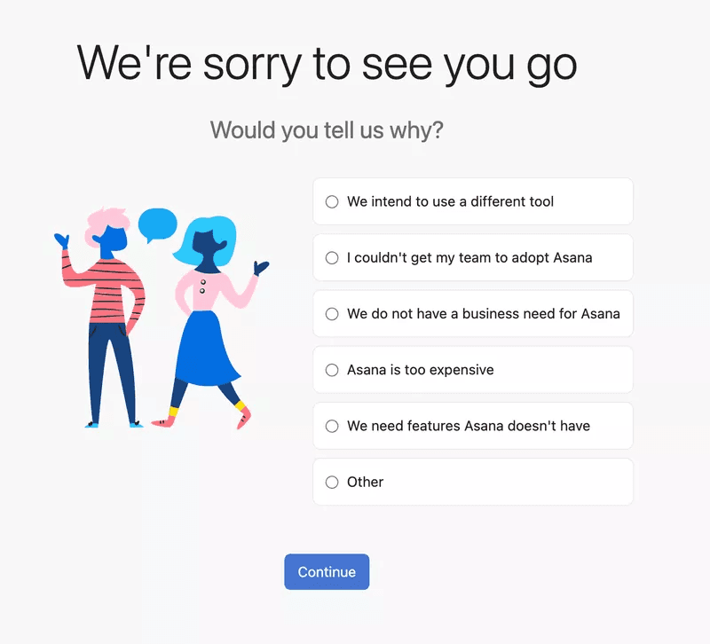Churn survey from asana