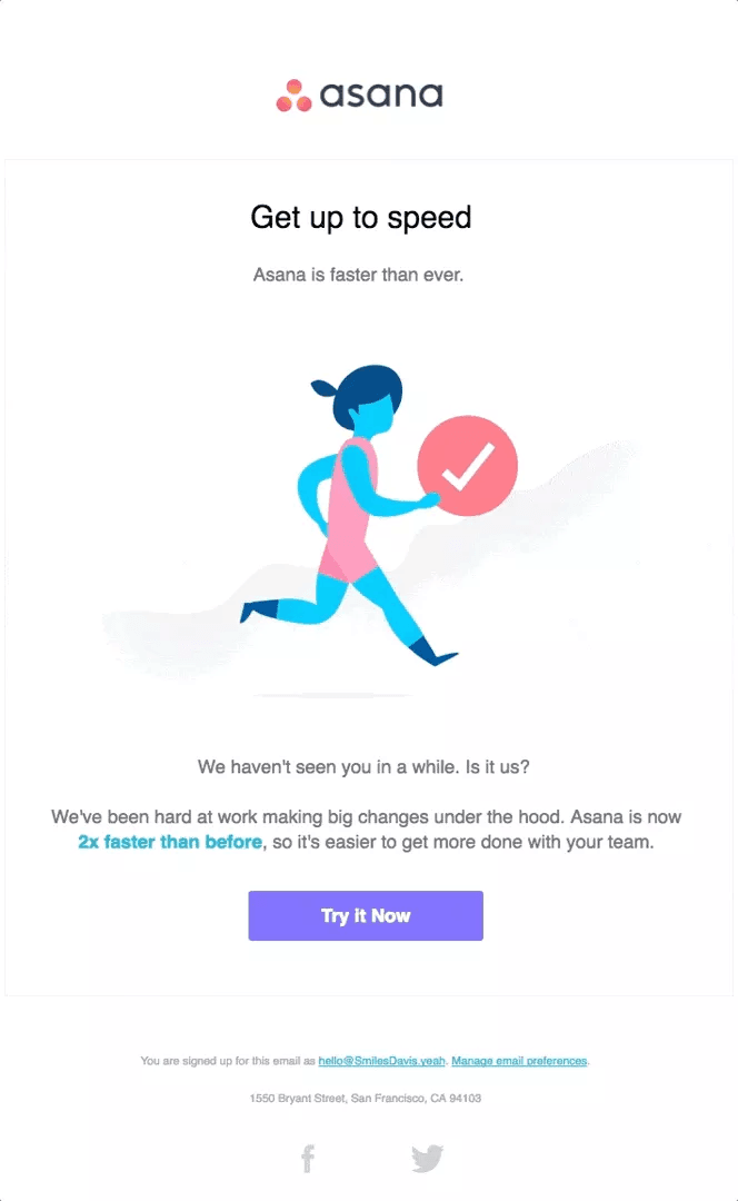 Behavioral email marketing example: Asana.