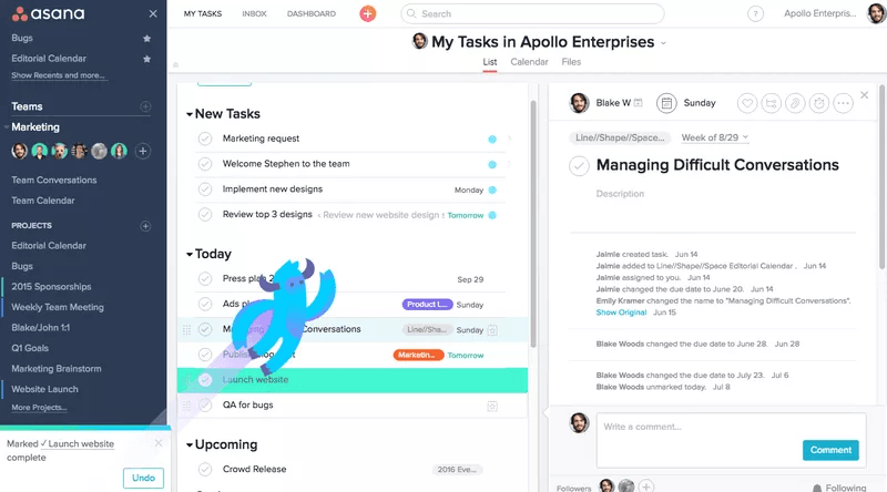 Asana in-app gamification example