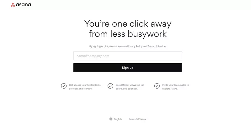 Sign-Up Page Examples: Asana