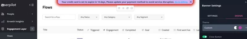 A small banner informs the user to update their payment information.