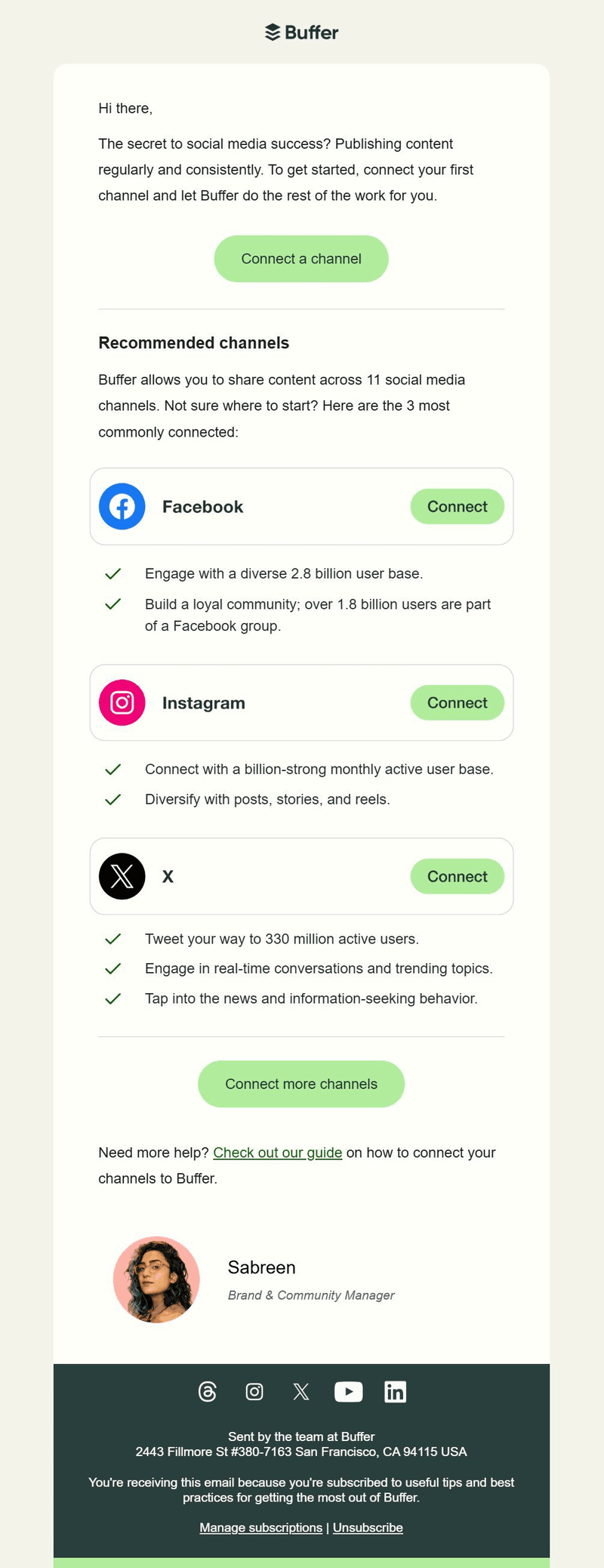 Buffer check-in email.